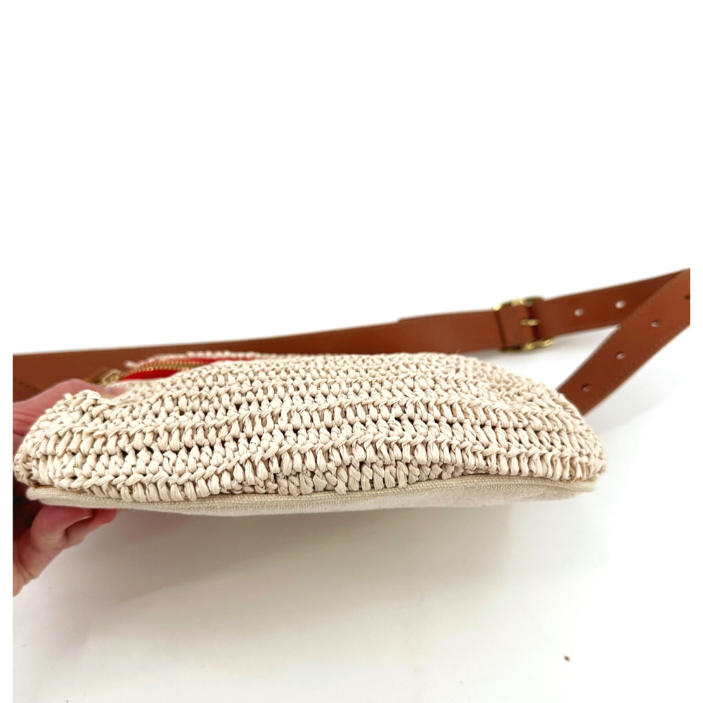 Clare V. Woven Raffia Belt Bag Fanny Pack Leather Belt Adjustable Small - Picture 5 of 9